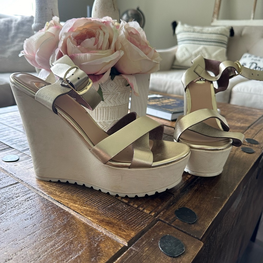 EXE Gold Leather Wedges from Greece